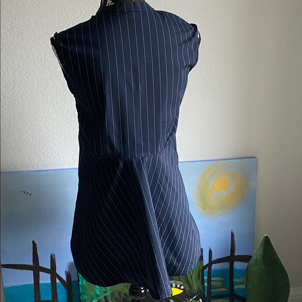 Navy Pinstripe Sleeveless Blouse - Picture 3 of 5